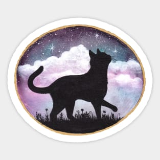 Cat Silhouette with Clouds Sticker